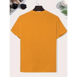 Stylish Men's Short-Sleeve T-Shirt with Unique Letter Print - Breathable Polyester Blend, Crew Neck, Casual Summer Top for Adults