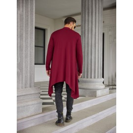 Men's Ruffle Shawl Collar Cardigan Long Sleeve Open Front Lightweight Long Length Drape Cape Overcoat with Pockets