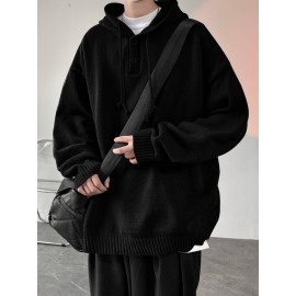 Songxier Men's Casual Hooded Sweater - Cozy Knit Pullover with Kangaroo Pocket, Solid Color, Perfect for Fall/Winter