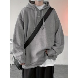 Songxier Men's Casual Hooded Sweater - Cozy Knit Pullover with Kangaroo Pocket, Solid Color, Perfect for Fall/Winter