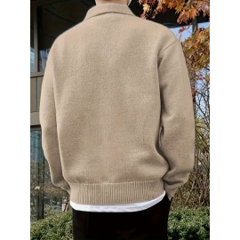 Men'S Casual Solid Color Button-Design Sweater | 100% Polyester Knit Fabric | Medium Stretch | Polo Collar | Loose Fit | Fall/Winter Collection