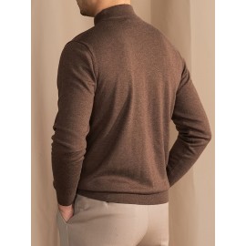Men'S Fall/Winter Casual Knit Pullover Sweater, Solid Color, Long Sleeve, Slight Stretch, Regular Fit with High Neck Collar