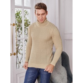 Men's Slim Fit Turtleneck Sweater - Casual Solid Color Knit Pullover for Fall/Winter, Polyester Blend, Best for Christmas