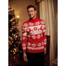 Men's Slim Fit Turtleneck Sweater - Casual Solid Color Knit Pullover for Fall/Winter, Polyester Blend, Best for Christmas