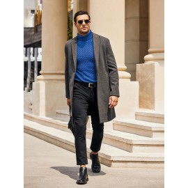 Men's Slim Fit Turtleneck Sweater - Casual Solid Color Knit Pullover for Fall/Winter, Polyester Blend, Best for Christmas