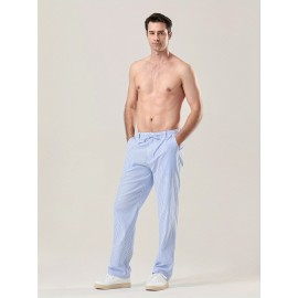 Men's Lightweight Striped Casual Pants with Elastic Waist and Pockets - Perfect for Casual Attire