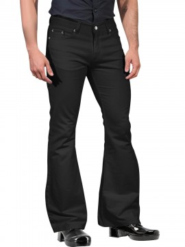 Men's Vintage-Inspired Flare Pants - Solid Color, Mid-Rise Bell Bottoms with Cotton Blend, Machine Washable