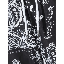 Stylish Paisley Print, Men's Casual Cuffed Pants, Breathable Lightweight Comfy Drawstring Pants