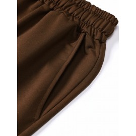 1pc Crane Emblem Casual Shorts, Polyester Knit Fabric with Slight Stretch, Regular Fit with Pockets, Alphabet Pattern - Comfortable Summer Wear