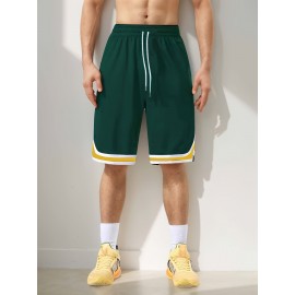 Men's Stripes Decor Sports Shorts With Drawstrings, Elastic Waist Quick-drying Shorts For Summer Daily Outdoor Basketball Sport