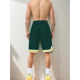 Men's Stripes Decor Sports Shorts With Drawstrings, Elastic Waist Quick-drying Shorts For Summer Daily Outdoor Basketball Sport