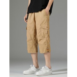 Men's 3/4 Length Solid Color Non Stretch Multi-Pocket Cotton Cargo Shorts For Summer Outdoor Wear