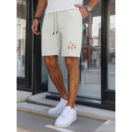Men'S Casual Halloween-Themed Drawstring Shorts, Cotton Knit Fabric, Solid Color, Regular Fit, Elastic Waistband - Summer Leisure Pants