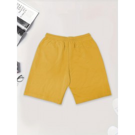 Men'S Casual Halloween-Themed Drawstring Shorts, Cotton Knit Fabric, Solid Color, Regular Fit, Elastic Waistband - Summer Leisure Pants
