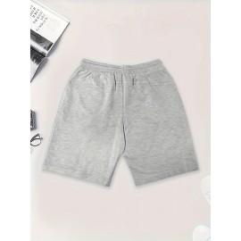 Men'S Halloween-Themed Cotton Shorts, Casual Drawstring Knit Fabric Shorts, Regular Fit, with Slight Stretch, Solid Color Design