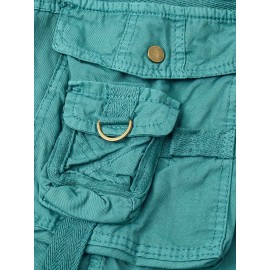 1pc Men'S Cotton Cargo Shorts, Multi-Pocket Utility Workwear, Solid Color, Street Style, Regular Fit, Woven Fabric, Non-Stretch - Outdoor Casual Short Pants