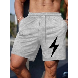 Men's Lightning Print Casual Shorts - Comfy, Stretchy Polyester, Perfect for Summer Sports & Beach Outings